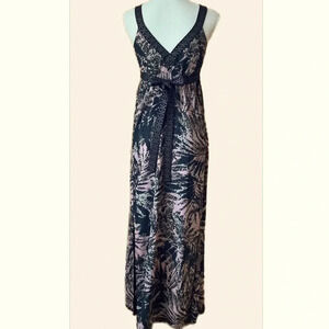 RW&CO Black Tropical Print Maxi Dress Size XS